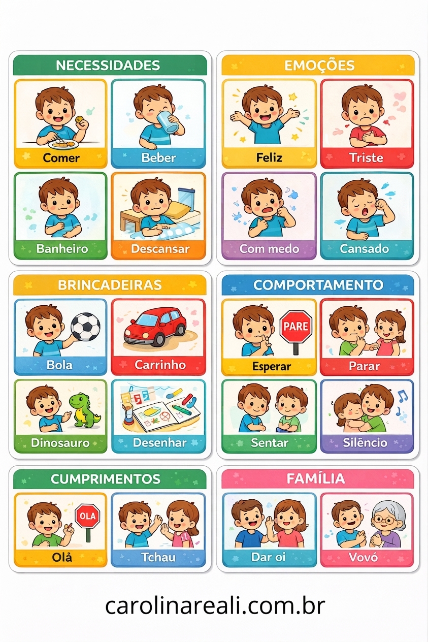 Prancha de CAA — Necessidades, Emoções, Brincadeiras e Família