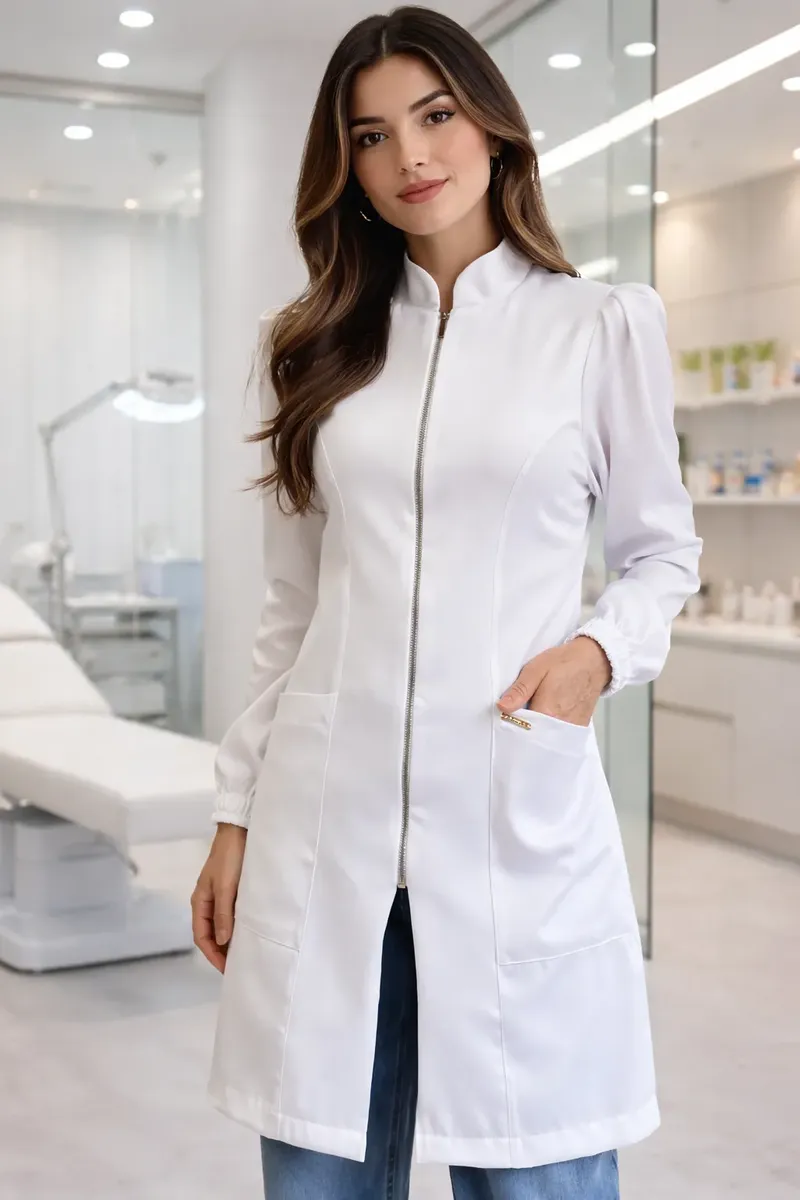 Jaleco Feminino Gola Padre — Gabardine com Zíper