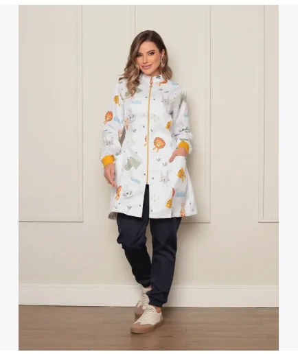 Jaleco Feminino Estampado Safari Zíper — Starlecos Gabardine