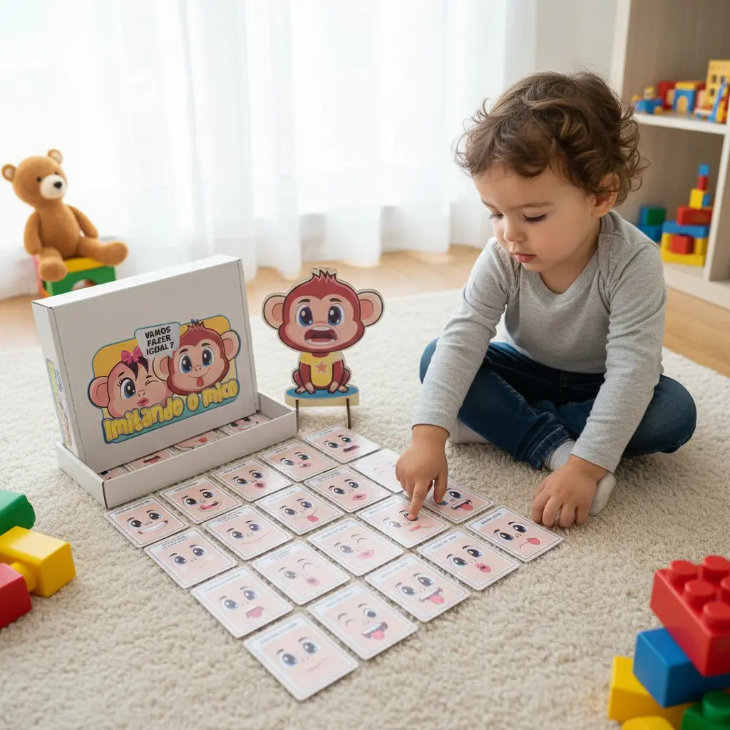 Jogo Imitando o Mico — Cartões de Praxias e Expressões